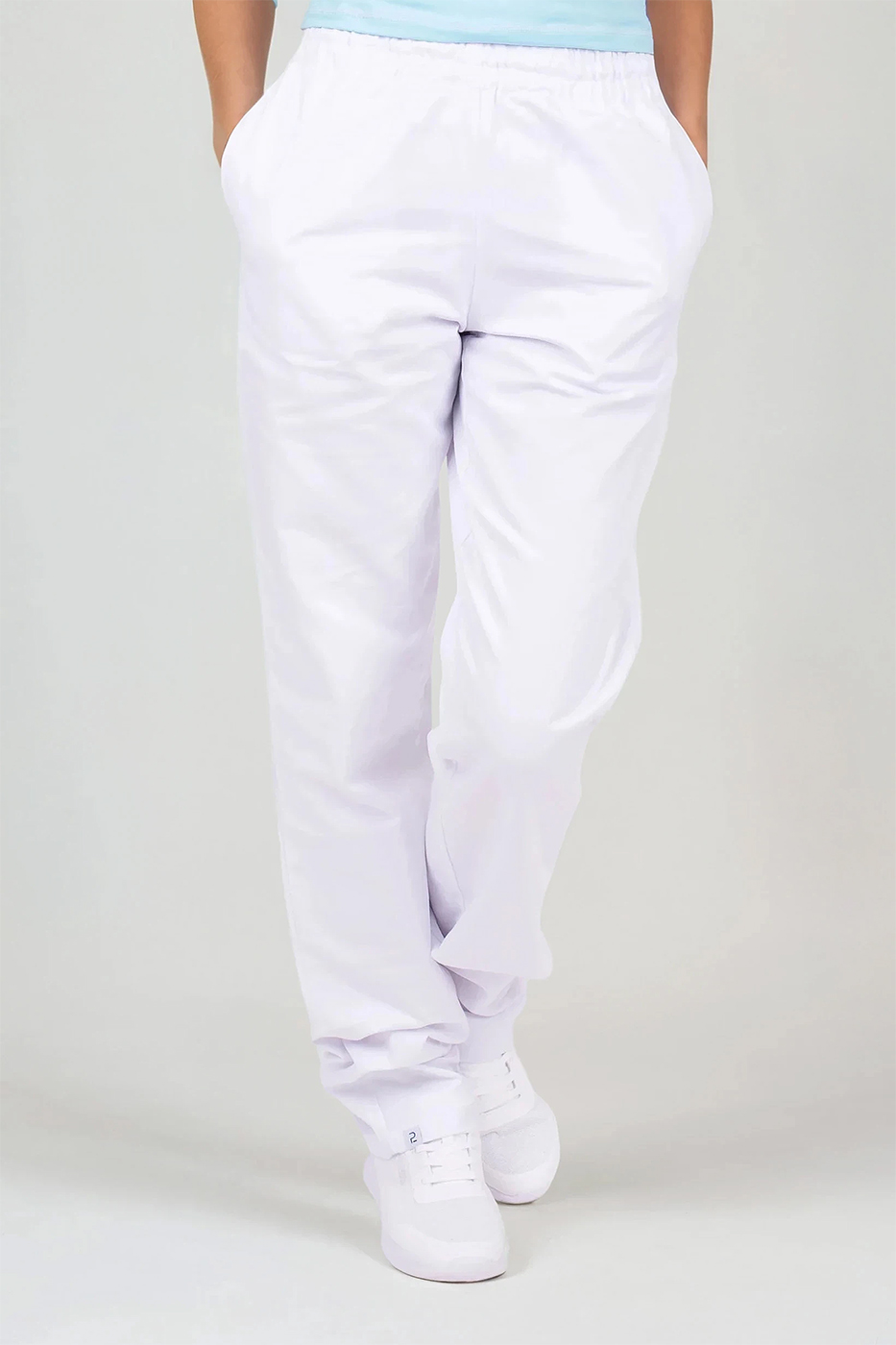 bílé zdravotnické kalhoty na gumu